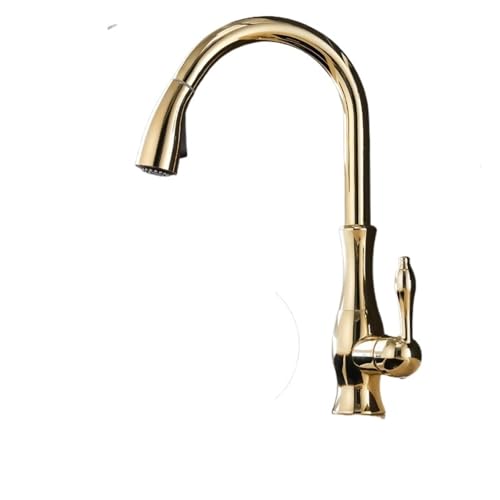 Küchenarmaturen Silberner Einhebelmischer Ausziehbarer Küchenhahn Einlochgriff Schwenkbarer 360-Grad-Wassermischhahn Mischbatterie(Gold-G9-16) von AYJYZHIAG