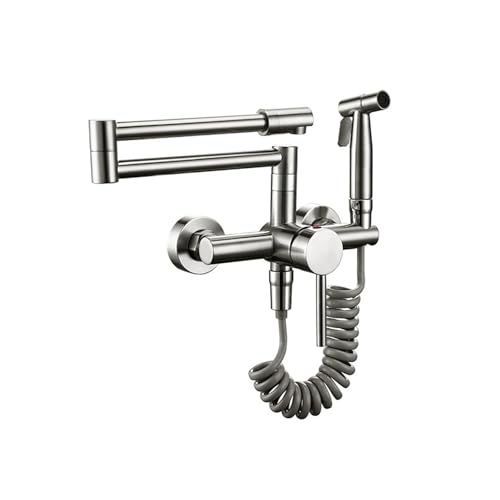 Küchenspüle-Wasserhahn aus massivem Messing mit Spritzpistole und Doppelgelenk, for Topffüller, Kalt- oder Warmwasserhahn(Stainless steel) von AYJYZHIAG