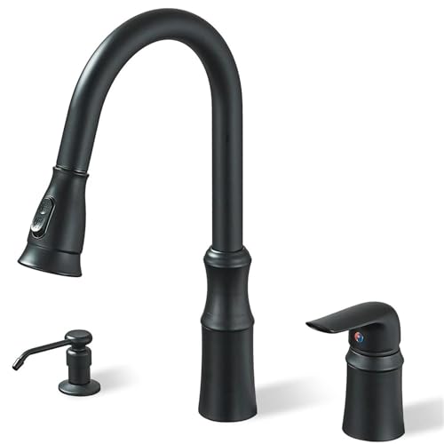 Küchenspülenarmatur, 3-Loch-Küchenarmaturen mit herunterziehbarer Sprühbrause, Küchenarmaturen Seifenspender Oulantron 2-Loch High Arc von AYJYZHIAG