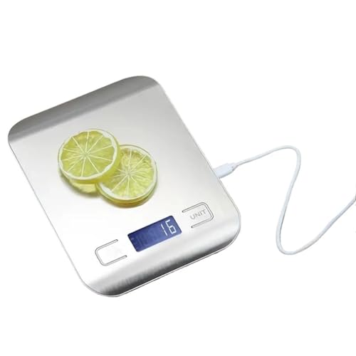 Küchenwaage aus Edelstahl, Wiegen von Lebensmitteln, Diät-Balance, Messen, LCD-Präzisions-Elektronikwaage, Back-Messwerkzeuge(5kg USB charging) von AYJYZHIAG