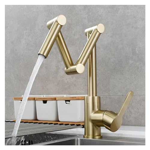 Kupfer Klapp Mode Küche Wasserhahn Waschbecken Dreifach Gelenk Schwenkarm for Heiße und Kalte Sitzen Typ Universal Dreh(1 Function Brushed) von AYJYZHIAG