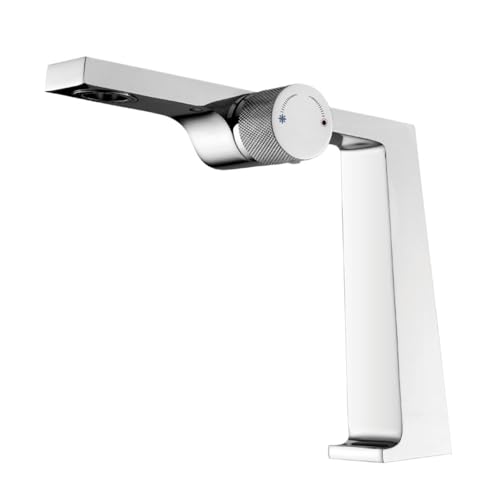 Leichter Luxus-Badezimmerhahn aus gebürstetem Goldmessing, kreatives Knopfschalter-Design, Einhand-Waschtischhahn mit Doppelsteuerung for Kalt- und Warmwasser(Chrome,G1/2) von AYJYZHIAG