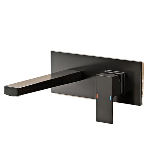Luxuriöser Badezimmer-Wasserhahn aus schwarzem Messing zur Wandmontage mit Einhebel-Keramikventilkern for heißes und kaltes Wasser, 2-Loch-Waschtischmischer(Matte Black B) von AYJYZHIAG