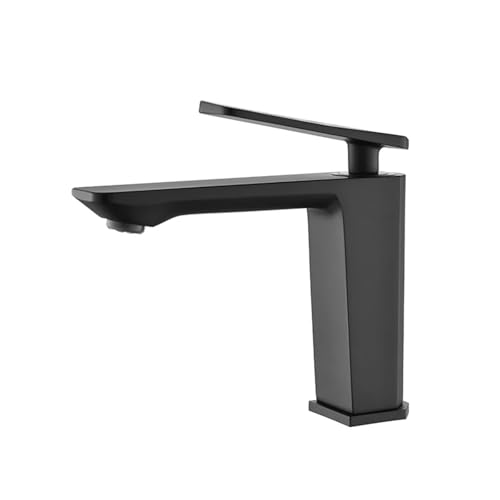 Luxus-Badarmaturen Waschtischarmatur Waschbecken Wasserhahn Gourmet Waschtischarmaturen Heiß-Kaltwasserhahn Quadratische Armaturen Messing Chrom Schwarz(Black faucet) von AYJYZHIAG