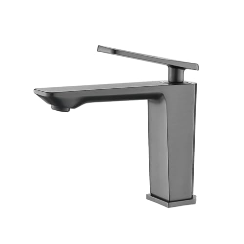 Luxus-Badarmaturen Waschtischarmatur Waschbecken Wasserhahn Gourmet Waschtischarmaturen Heiß-Kaltwasserhahn Quadratische Armaturen Messing Chrom Schwarz(Gun Ash faucet) von AYJYZHIAG
