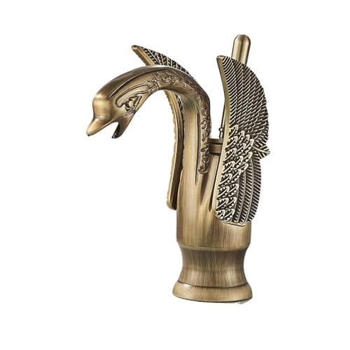 Luxus Schwan Bad Waschbecken Messing Wasserhahn Kalt-und Warmwasser Mischbatterien Schwarz/Gold/Antike Badezimmer Kran(Antique Brass Short) von AYJYZHIAG