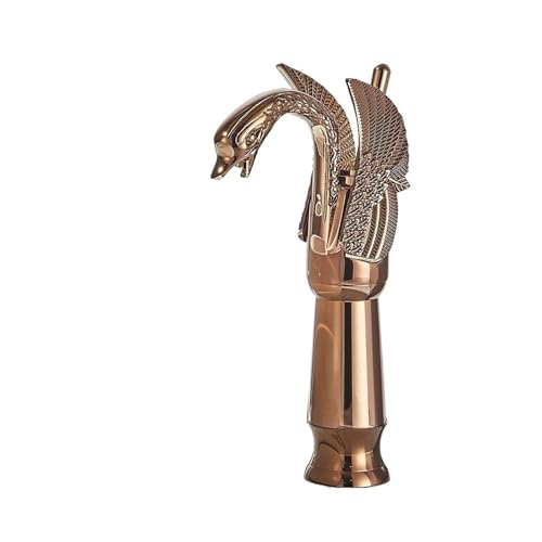 Luxus Schwan Bad Waschbecken Messing Wasserhahn Kalt-und Warmwasser Mischbatterien Schwarz/Gold/Antike Badezimmer Kran(Rose Golden High) von AYJYZHIAG