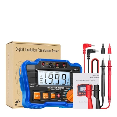 MH10 Isolationswiderstand Digitales Megohmmeter Meter Erdungsmessgerät Automatische Entladung AC/DC Spannung LCD Ohm Tester Werkzeuge(MH10 blue with box) von AYJYZHIAG