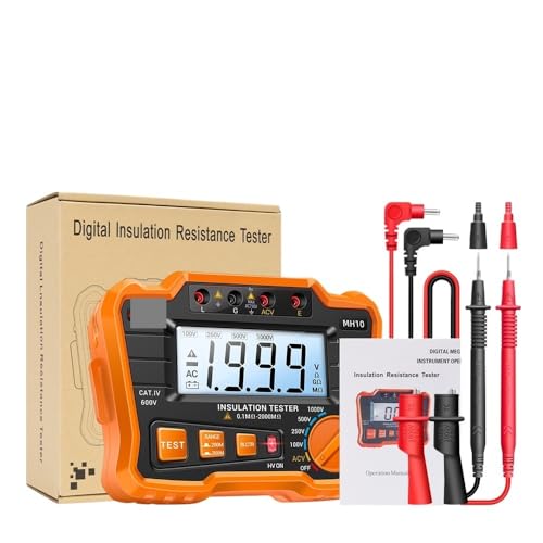 MH10 Isolationswiderstand Digitales Megohmmeter Meter Erdungsmessgerät Automatische Entladung AC/DC Spannung LCD Ohm Tester Werkzeuge(MH10 orange with box) von AYJYZHIAG