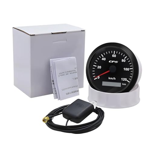 Marine-GPS-Tachometer 60/120 km/h mit GPS-Antenne, 7-farbige Hintergrundbeleuchtung, 85 mm Geschwindigkeitsmesser for Motorrad, Boot, Auto, LKW(120kmh BN) von AYJYZHIAG