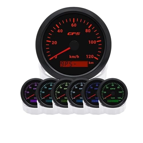 Marine-GPS-Tachometer 60/120 km/h mit GPS-Antenne, 7-farbige Hintergrundbeleuchtung, 85 mm Geschwindigkeitsmesser for Motorrad, Boot, Auto, LKW(60kmh BN) von AYJYZHIAG