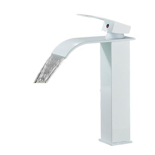 Mattschwarzer Wasserfall-Waschtischhahn Einhebelmischer Heiß- und Kaltwasser-Waschbeckenkranhahn for Badezimmerwaschbecken-Mischbatterie(High-White Color) von AYJYZHIAG