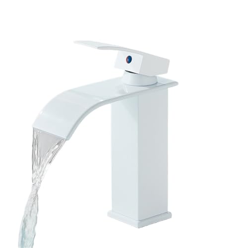 Mattschwarzer Wasserfall-Waschtischhahn Einhebelmischer Heiß- und Kaltwasser-Waschbeckenkranhahn for Badezimmerwaschbecken-Mischbatterie(Short-White Color) von AYJYZHIAG