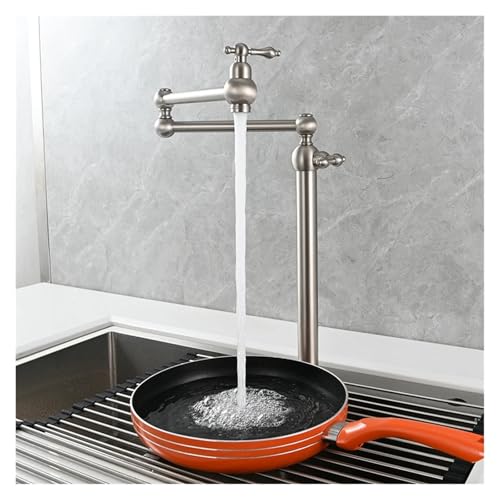 Messing Deck Mount Topf Füller Wasserhahn Doppel Joint Folding Kaltes Wasser Küche Waschbecken(Brushed nickel) von AYJYZHIAG