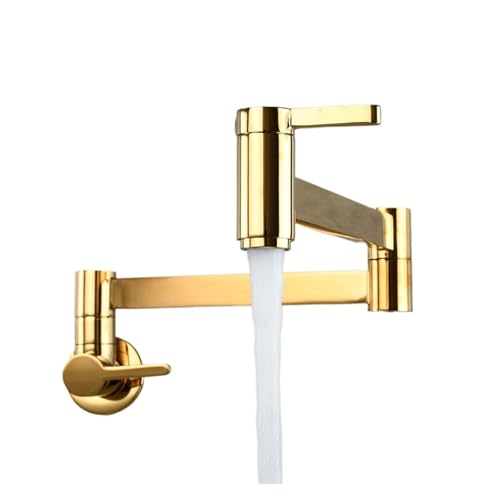 Messing Doppelschalter Waschtischarmatur Küche In-Wall Faltbarer Einzelkaltwasserhahn Mopp Spülbeckenverlängerung Topffüller Wasserhahn Gold Schwarz Chrom(Ti Gold) von AYJYZHIAG