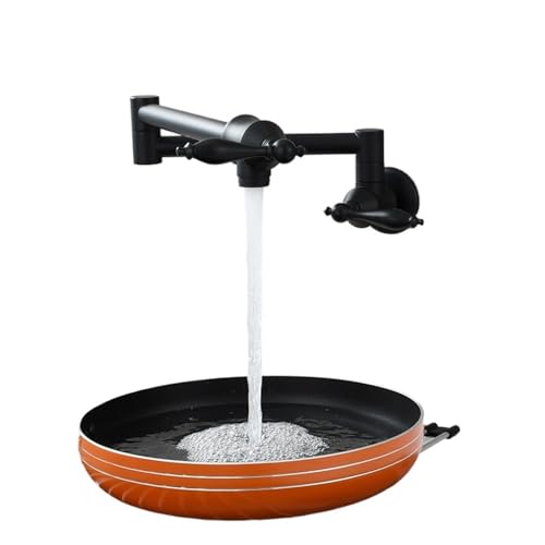 Messing-Topffüller-Wasserhahn, faltbarer Küchenarmatur, Doppelfunktions-Wasserhahn mit 2 Griffen, Wasserhahn zur Wandmontage, nur kaltes Wasser(Black) von AYJYZHIAG
