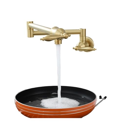 Messing-Topffüller-Wasserhahn, faltbarer Küchenarmatur, Doppelfunktions-Wasserhahn mit 2 Griffen, Wasserhahn zur Wandmontage, nur kaltes Wasser(Brushed Gold) von AYJYZHIAG