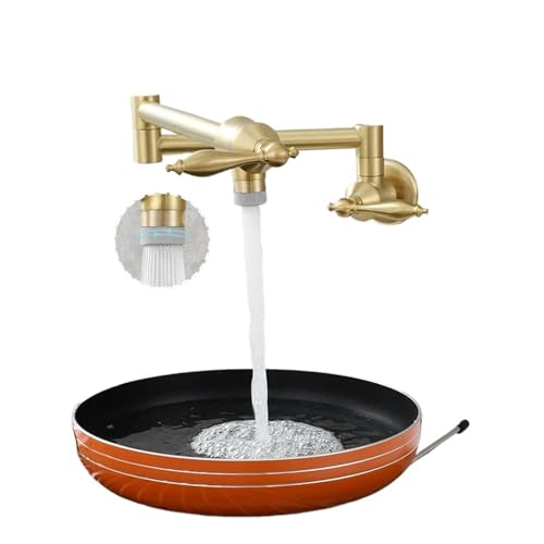 Messing-Topffüller-Wasserhahn, faltbarer Küchenarmatur, Doppelfunktions-Wasserhahn mit 2 Griffen, Wasserhahn zur Wandmontage, nur kaltes Wasser(Brushed Gold 2 Modes) von AYJYZHIAG