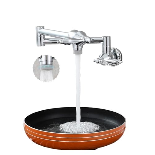 Messing-Topffüller-Wasserhahn, faltbarer Küchenarmatur, Doppelfunktions-Wasserhahn mit 2 Griffen, Wasserhahn zur Wandmontage, nur kaltes Wasser(Chrome 2 modes) von AYJYZHIAG