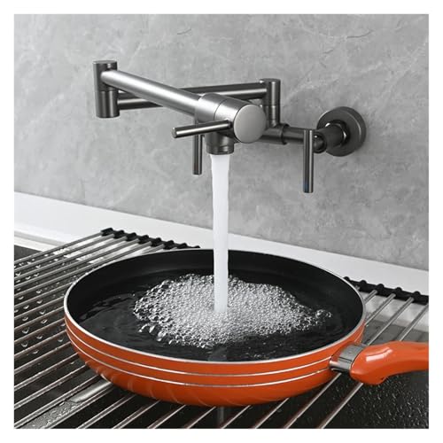 Messing Topffüller Wasserhahn 2 Löcher Wandmontage Klappküchenarmatur Heiß- und Kaltmischarmatur 3 Griffe(Grey 1 Function) von AYJYZHIAG