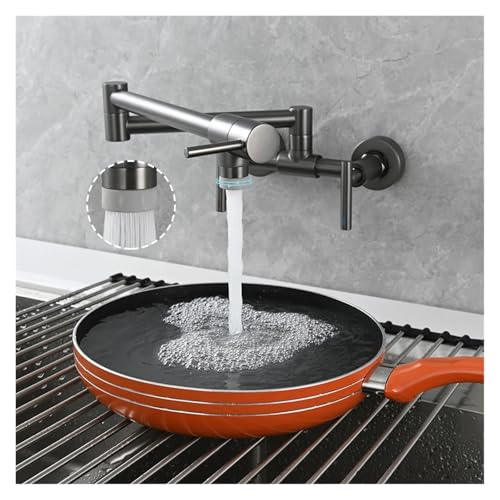 Messing Topffüller Wasserhahn 2 Löcher Wandmontage Klappküchenarmatur Heiß- und Kaltmischarmatur 3 Griffe(Grey 2 Function) von AYJYZHIAG