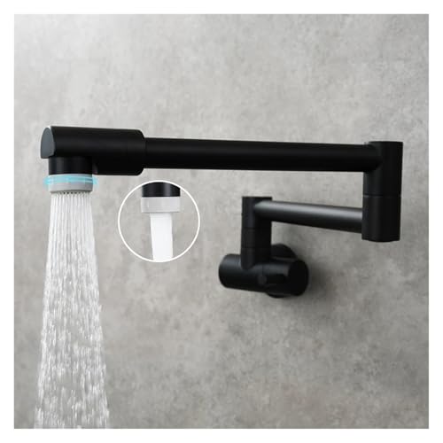 Messing Topffüller Wasserhahn 360 drehbar klappbar verlängert Klapphahn Wandmontage Küchenarmatur Kaltwasserhahn(2 Function Black) von AYJYZHIAG