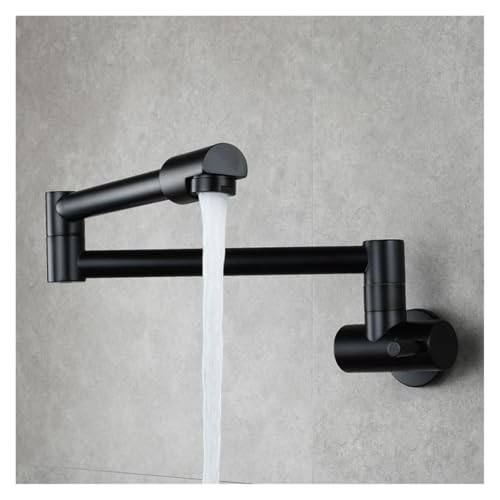 Messing Topffüller Wasserhahn 360 drehbar klappbar verlängert Klapphahn Wandmontage Küchenarmatur Kaltwasserhahn(Black) von AYJYZHIAG