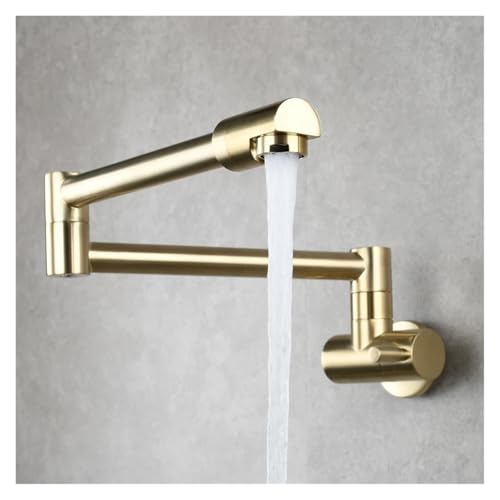 Messing Topffüller Wasserhahn 360 drehbar klappbar verlängert Klapphahn Wandmontage Küchenarmatur Kaltwasserhahn(Brushed Gold) von AYJYZHIAG