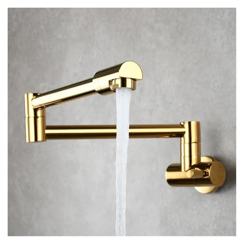 Messing Topffüller Wasserhahn 360 drehbar klappbar verlängert Klapphahn Wandmontage Küchenarmatur Kaltwasserhahn(Titanium Gold) von AYJYZHIAG
