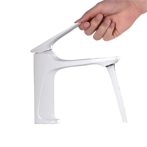 Messingkern Moderner Waschbeckenhahn Grau Warm- und Kaltwassermischbatterie Einhand-Waschbeckenkran zur Deckmontage for Badezimmer(White) von AYJYZHIAG