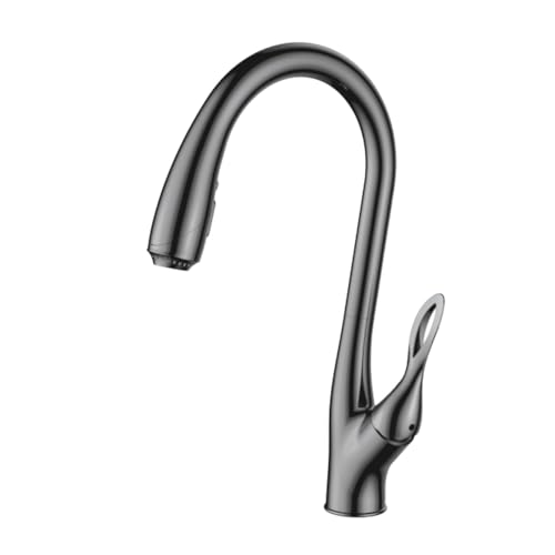 Moderner Luxus-Küchenhahn aus schwarzem Messing mit ausziehbarem Design, Einzelgriff for heißes und kaltes Wasser, 3-Funktions-Spültischhahn(Brushed Grey,G9/16) von AYJYZHIAG