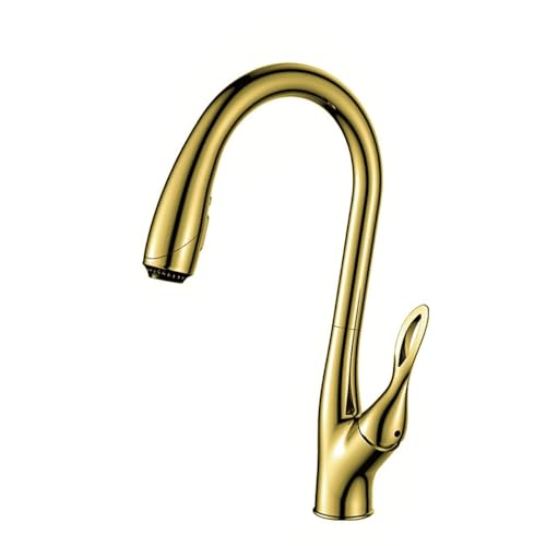 Moderner Luxus-Küchenhahn aus schwarzem Messing mit ausziehbarem Design, Einzelgriff for heißes und kaltes Wasser, 3-Funktions-Spültischhahn(Titanium Gold,G1/2) von AYJYZHIAG