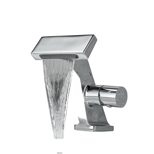 Moderner Luxus-Waschtischhahn Badezimmer Waschbecken Goldener Wasserhahn Kupfer Wasserfall Badarmaturen Warm- und Kaltmischbatterie Kran(Plating (silver),G1/2) von AYJYZHIAG