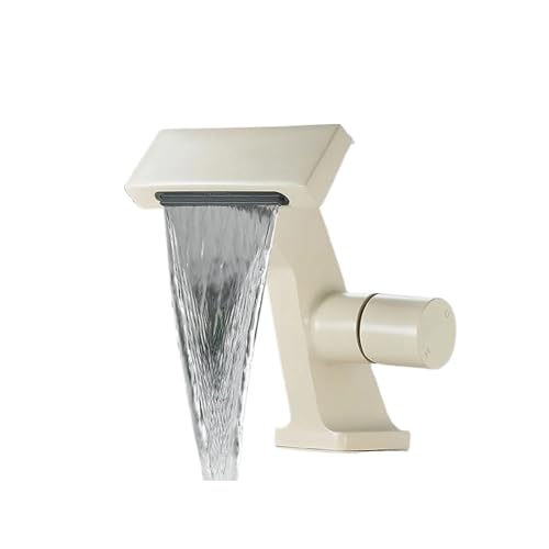 Moderner Luxus-Waschtischhahn Badezimmer Waschbecken Goldener Wasserhahn Kupfer Wasserfall Badarmaturen Warm- und Kaltmischbatterie Kran(WHITE,G1/2) von AYJYZHIAG
