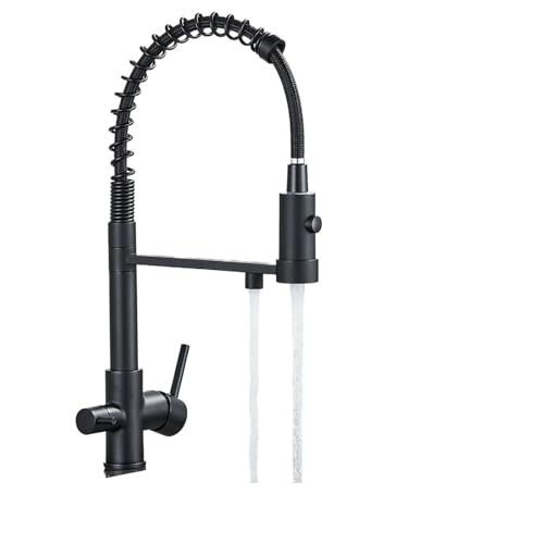 Pull-Down-Filter Küchenarmatur 3 Wege Trinkwasser Reinwasserhähne Messing 360 ° Flexible Reinigungswassermischbatterie(Matte Black) von AYJYZHIAG