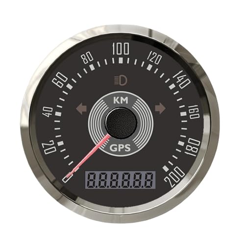Retro 160KMH, 200KMH, 160MPH 85mm GPS Tachometer Gauge mit Antenne Blinker Gelb Rot LED Kilometerzähler Auto Boot(200KMH BS) von AYJYZHIAG