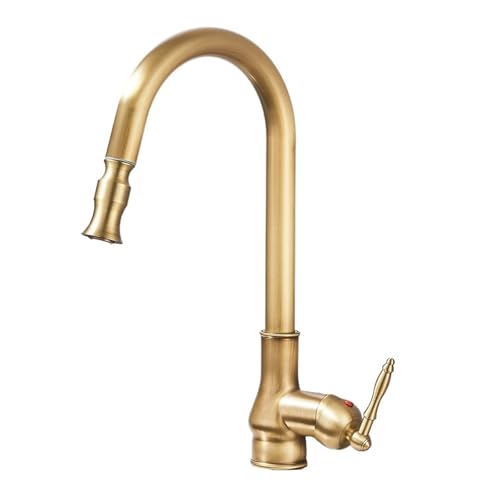 Retro Messing Küchenspüle Wasserhahn Ausziehbarer Auslauf Spray Einhand Heiß Kalt Wasser Kran for Küche Antiker(Antique Brass) von AYJYZHIAG