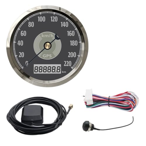 Retro-Styling 85 mm GPS-Tachometer mit Antenne LED 0~220 km/h, MPH Geschwindigkeitsmesser SUS316 for Auto(BS 220KMH) von AYJYZHIAG