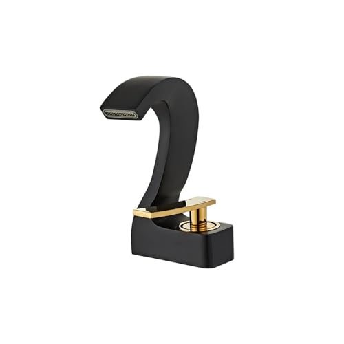Schwarz Gold Badezimmer Waschbecken Wasserhahn Einlochmontage Messing Heiß Kalt Mischbatterie Wasserfall for(Black Gold,G1/2) von AYJYZHIAG