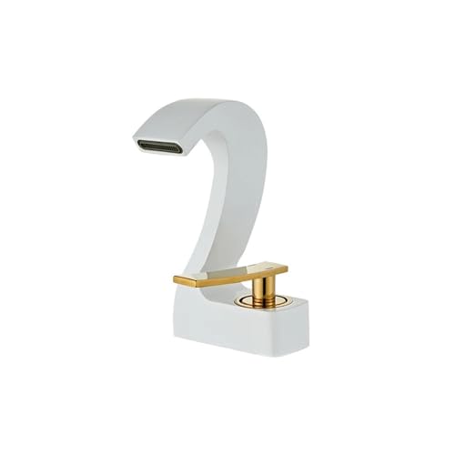 Schwarz Gold Badezimmer Waschbecken Wasserhahn Einlochmontage Messing Heiß Kalt Mischbatterie Wasserfall for(White Gold,G9/16) von AYJYZHIAG