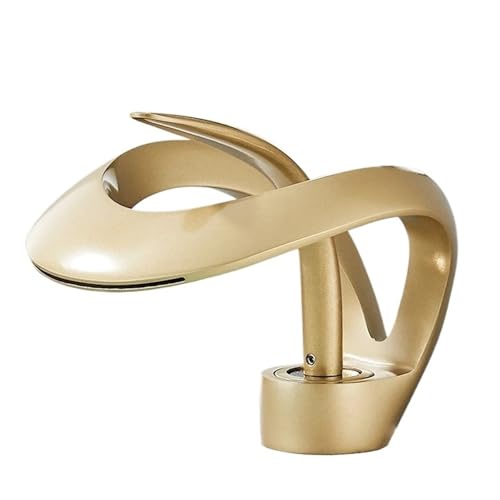 Schwarz Messing Stil Waschbecken Wasserhahn Bad Mischbatterie Heiß Kalt Wasser Deck Montiert Gold Luxus(Gold) von AYJYZHIAG