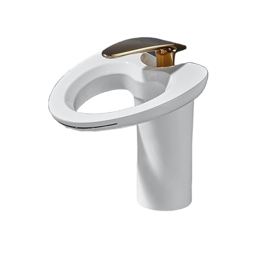 Schwarze Waschtischarmaturen Wasserfall Badezimmer Wasserhahn Einhebel Waschtischmischer Bad Messing Waschbecken Wasserkran Silber(White and Gold,G9/16) von AYJYZHIAG