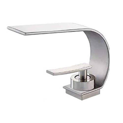 Schwarzer, dünner Waschbeckenhahn, moderner Mischer, Heiß- und Kaltwasserhahn, Wasserfall, Deckmontage(Silver) von AYJYZHIAG