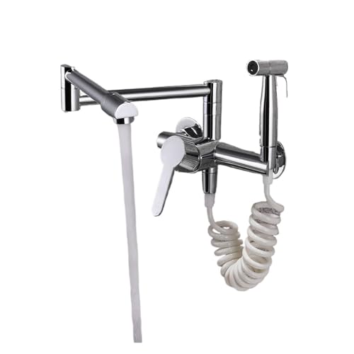 Schwarzer Topffüller-Wasserhahn for die Küchenspüle mit Sprüher, moderner, einziehbarer zur Wandmontage Schwenkarm(Silver) von AYJYZHIAG