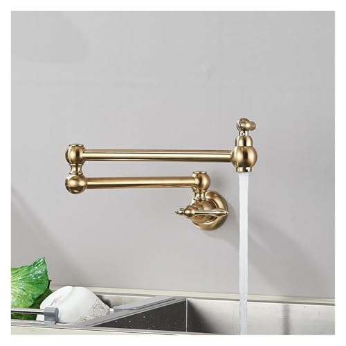 Schwarzer gedrehter Küchenspülhahn for Kaltwasser aus massivem Messing, schwenkbare Wasserhähne, an der Wand montierter Topffüller-Wasserhahn(Brushed Gold B) von AYJYZHIAG