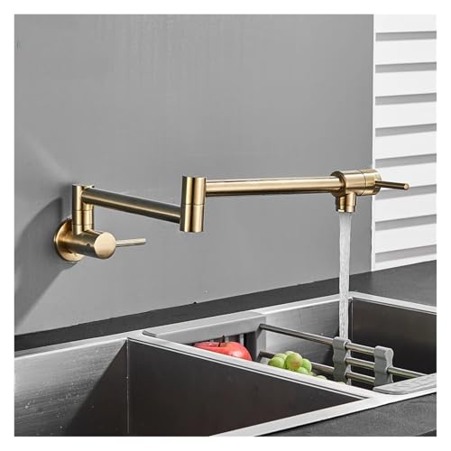 Schwarzer gedrehter Küchenspülhahn for Kaltwasser aus massivem Messing, schwenkbare Wasserhähne, an der Wand montierter Topffüller-Wasserhahn(Brushed Gold D) von AYJYZHIAG