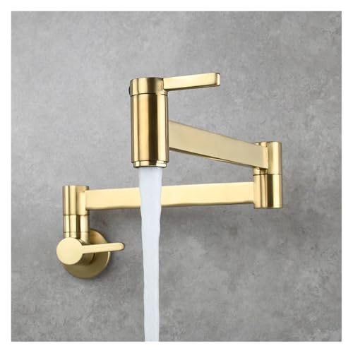 Topffüller-Hahn, Wandmontage, faltbarer Küchenhahn, Einzel-Kaltwasser-Einloch-Spültischhahn, drehbarer klappbarer Auslauf, Goldmessing(Rose gold) von AYJYZHIAG