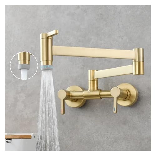 Topffüller-Hahn, an der Wand montierter, faltbarer Küchenhahn, heiß und kalt, Einloch-Spültischhahn, drehbarer, Auslauf, gebürstetes Goldmessing(Brushed gold B) von AYJYZHIAG