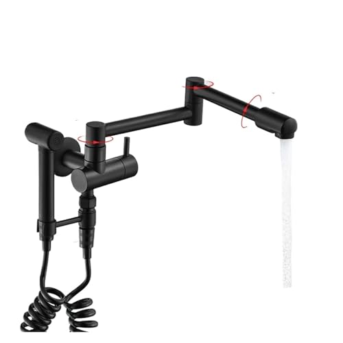 Topffüller Klappbarer Küchenspülenhahn mit Sprühpistole Einhebelmischer Einziehbarer Schwenkarm Aus Messing Wandmontage Badezimmerwaschbeckenhahn(Black D) von AYJYZHIAG