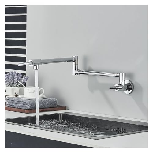 Topffüller Küchenspüle Wasserhahn Doppelgelenk Auslauf Klappbar Dehnbar Schwenkarm Wandmontage Messing Einloch Eingriff(Chrome B) von AYJYZHIAG